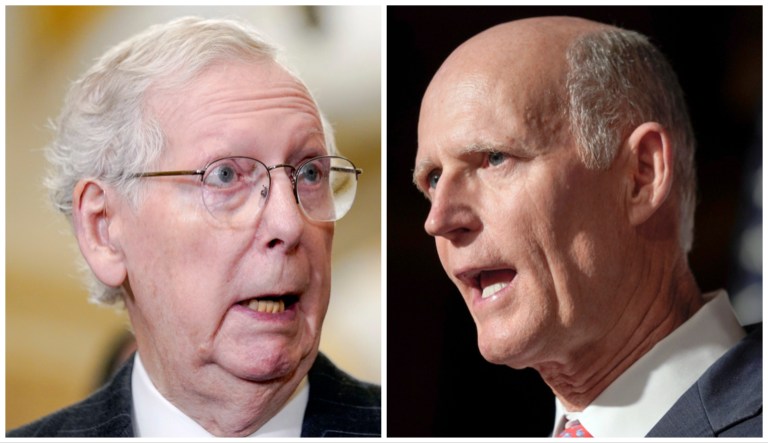 (L-R) Senate Minority Leader Mitch McConnell (R-KY) and Sen. Rick Scott (R-FL)