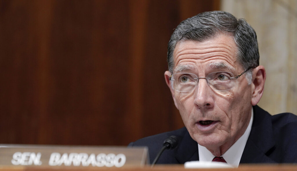 Sen. John Barrasso (R-WY) at a Senate Energy and Natural Resources hearing, Thursday, June 8, 2023. (AP Photo/Mariam Zuhaib)