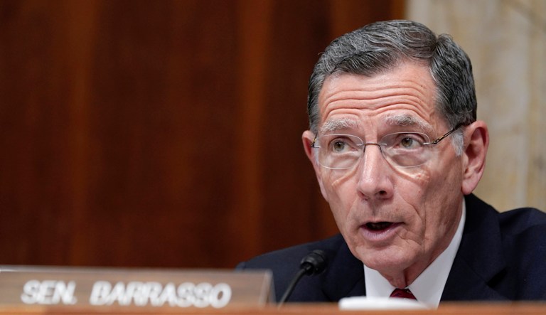 Sen. John Barrasso (R-WY) at a Senate Energy and Natural Resources hearing, Thursday, June 8, 2023. (AP Photo/Mariam Zuhaib)