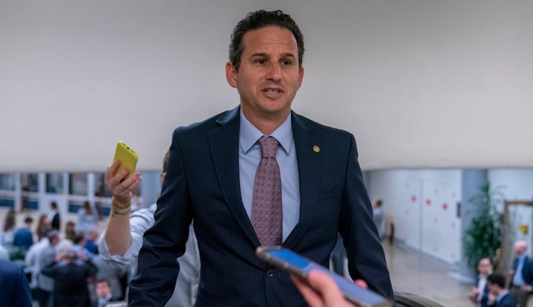 Sen. Brian Schatz (D-HI) speaks with reporters on Capitol Hill, Wednesday, Sept. 6, 2023 in Washington. (AP Photo/Alex Brandon)