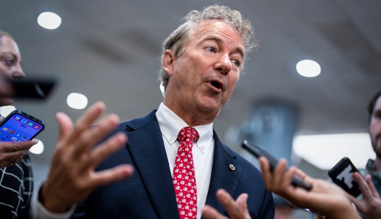 Sen. Rand Paul (R-KY) speaks to reporters at the Capitol in Washington, Thursday, Sept. 7, 2023. (AP Photo/J. Scott Applewhite)