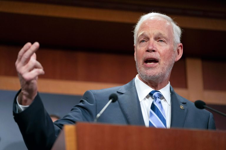 Sen. Ron Johnson (R-WI) speaks at a press conference on appropriations with members of the House Freedom Caucus and conservative senators on Capitol Hill, Wednesday, Nov. 29, 2023 in Washington.
