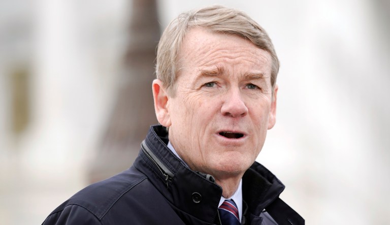 Sen. Michael Bennet (D-CO) speaks at a news conference about the need for Congress to take action to support communities that receive migrants, Thursday, Jan. 18, 2024, at the U.S. Capitol in Washington. (AP Photo/Mariam Zuhaib)