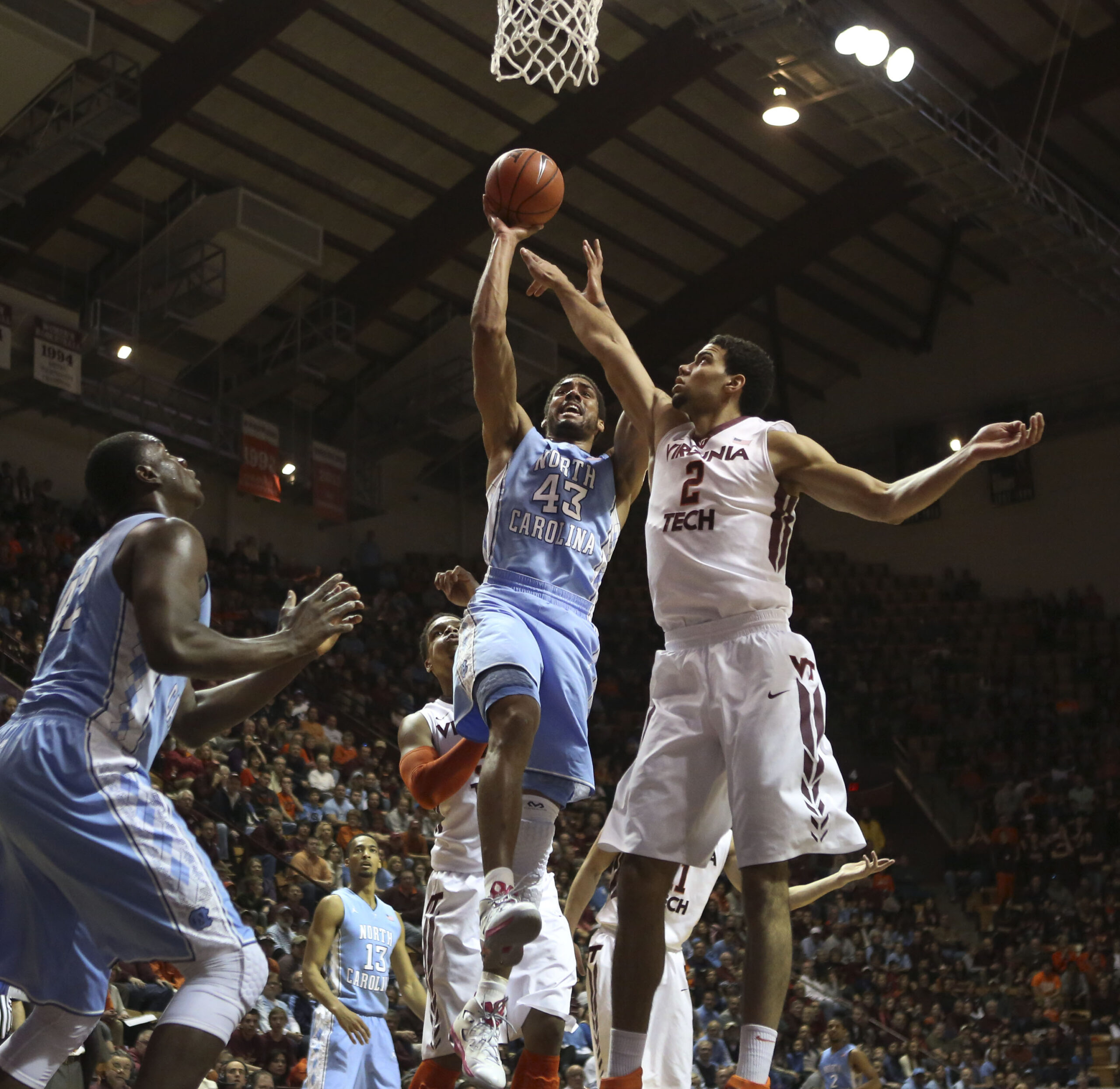McAdoo leads No. 19 NCarolina past Va Tech 60-56