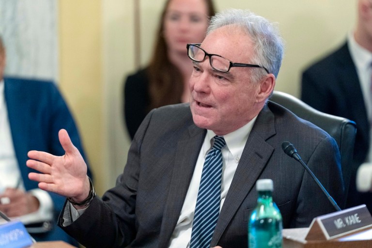 Sen. Tim Kaine, D-Va., speaks during the Senate Armed Services Subcommittee on Personnel hearing to examine the status of Department of Defense recruiting efforts and plans for fiscal year 2024, on Capitol Hill in Washington Wednesday, Dec. 6, 2023, (AP Photo/Jose Luis Magana)
