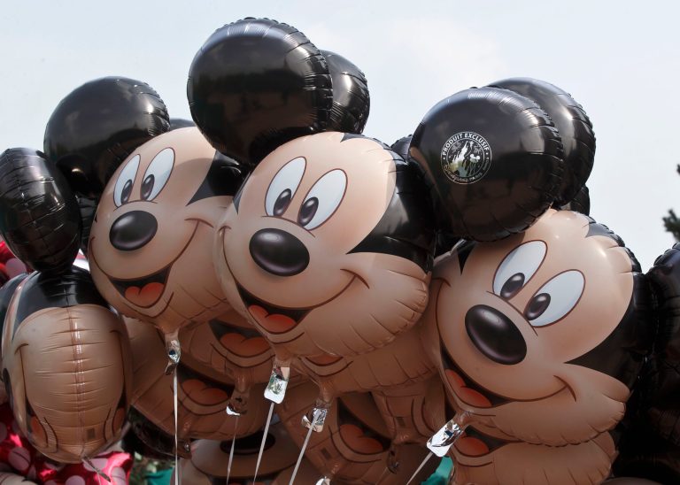 Mickey Mouse balloons appear at Disneyland Paris, May 12, 2015, in Chessy, France, east of Paris. 