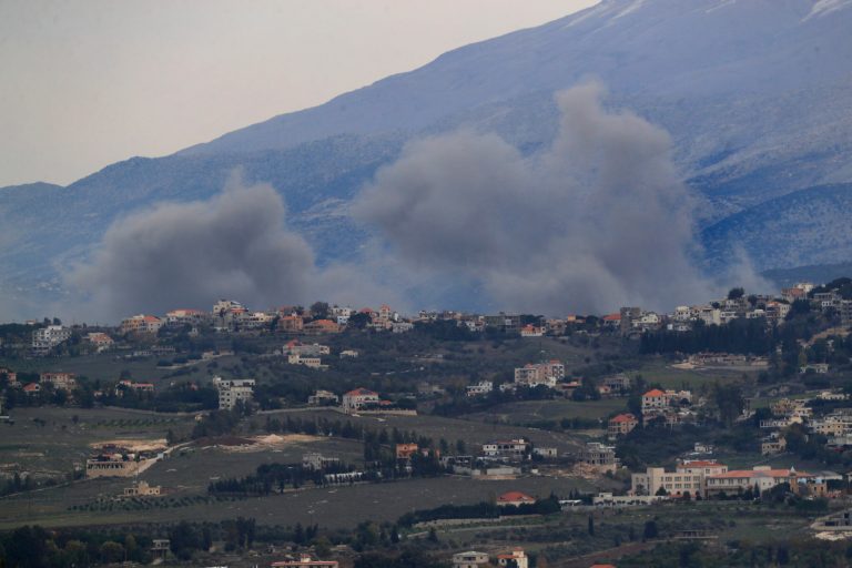 Smoke rises after Israeli air strikes on the outskirts of Khiam, a town near the Lebanese-Israeli border, seen from the town of Marjayoun, south Lebanon, Thursday, Dec. 21, 2023.