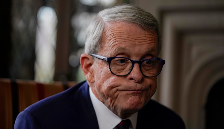 Ohio Gov. Mike DeWine pauses as he speaks during an interview with The Associated Press at The Ohio Governor's Residence in Columbus, Ohio, Thursday, Dec. 21, 2023.