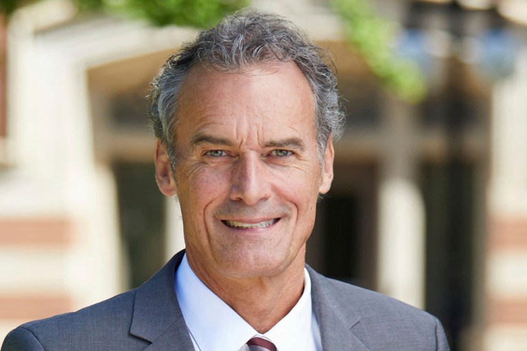 This undated photo provided by the University of Wisconsin system shows UW-La Crosse Chancellor Joe Gow. The university fired Gow on Wednesday, Dec. 27, 2023, after learning that he and his wife have been producing and appearing in pornographic videos. Gow maintains the firing violated his free speech rights.