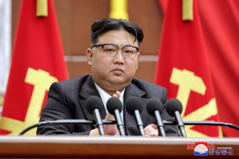 In this photo provided by the North Korean government, North Korean leader Kim Jong Un delivers a speech during a year-end plenary meeting of the ruling Workersâ Party, which was held between Tuesday, Dec. 26, and Saturday, Dec. 30, 2023, in Pyongyang, North Korea. Independent journalists were not given access to cover the event depicted in this image distributed by the North Korean government. The content of this image is as provided and cannot be independently verified. The Korean language watermark on the image as provided by the source reads 