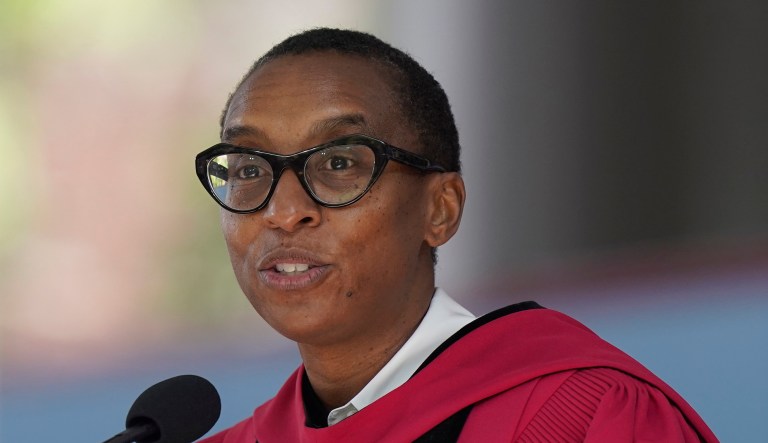 Then-Edgerley Family Dean of Harvard's Faculty of Arts and Sciences Claudine Gay addresses an audience during commencement ceremonies, May 25, 2023, on the school's campus in Cambridge, Massachusetts. Gay, Harvard University's president, resigned Tuesday, Jan. 2, 2024, amid plagiarism accusations and criticism over testimony at a congressional hearing where she was unable to say unequivocally that calls on campus for the genocide of Jews would violate the schoolâs conduct policy.