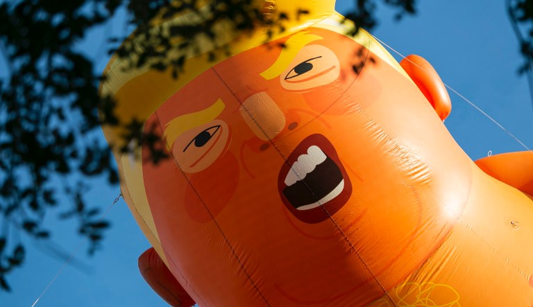 Baby Trump balloon makes first appearance after knifing incident