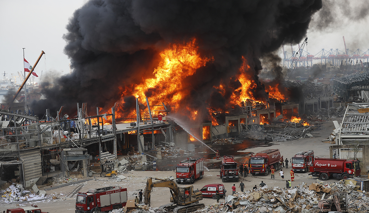Large fire breaks out at Beirut port a month after explosion