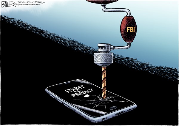 Editorial cartoon: iPhone cracks in our right to privacy