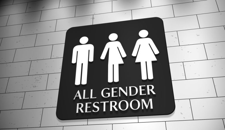 All-gender restroom plaque.