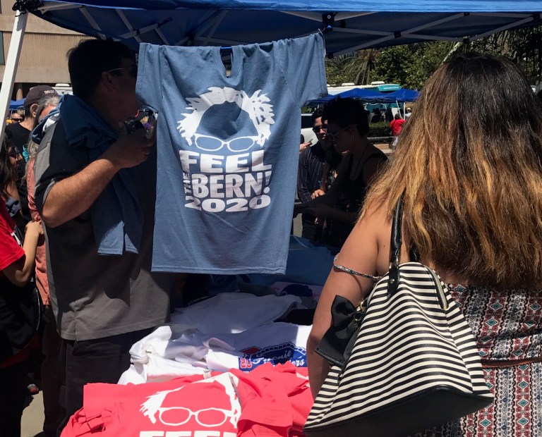 First up on Bernie Sanders' California tour: Blasting company executives at event for Disney workers demanding $15 an hour