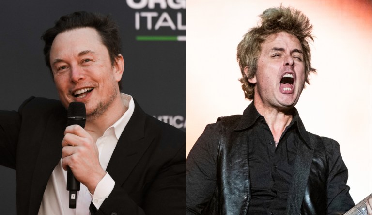X owner Elon Musk, left, and Billie Joe Armstrong of Green Day.