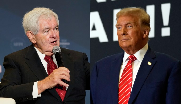 Former House Speaker Newt Gingrich, left, and former President Donald Trump, right.