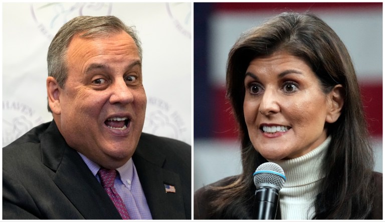 Former New Jersey Gov. Chris Christie and former South Carolina Gov. Nikki Haley. Both are 2024 Republican presidential candidates.