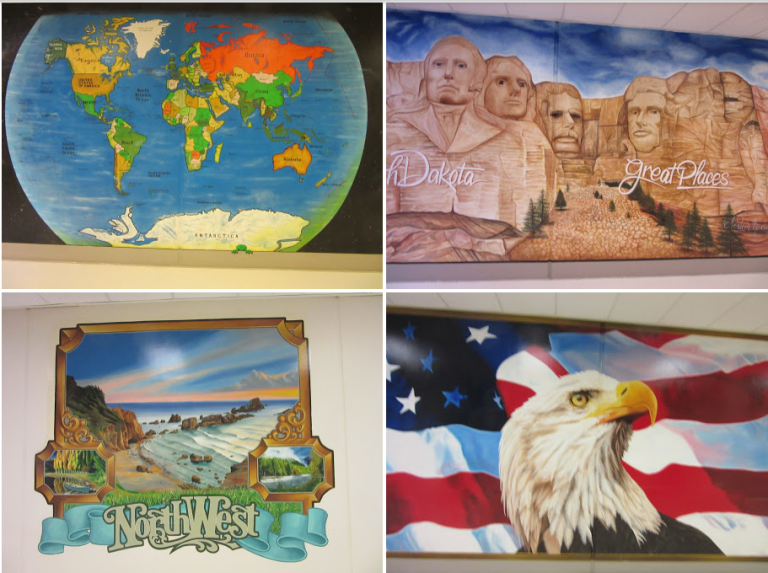 Immigrants facing deportation painted American-themed murals at ICE detention center