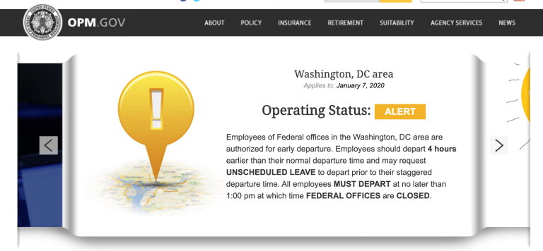 Federal government to close due to one inch of expected snow