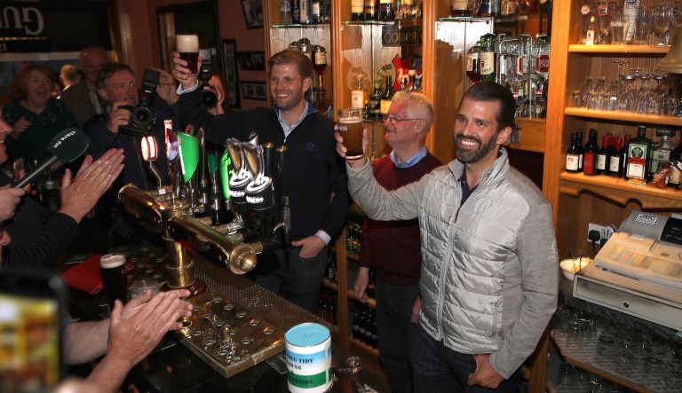 ‘This is a lot better than New York City’: Eric and Don Jr. buy drinks for Trump supporters in Ireland