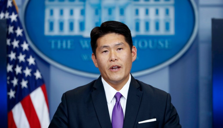 FILE - Then-Principal Associate Deputy Attorney General Robert Hur speaks during a press briefing at the White House in Washington, July 27, 2017. Hur, the former Trump-appointed U.S. attorney in Maryland, will lead the investigation, taking over from the top Justice Department prosecutor in Chicago, John Lausch, who was earlier assigned by the department to investigate the matter and who recommended to Garland last week that a special counsel be appointed. Hur is to begin his work soon. (AP Photo/Alex Brandon, File)