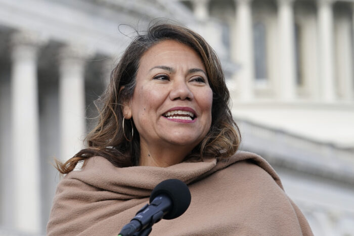 Rep. Veronica Escobar (D-TX) speaks during a news conference on Dec. 8, 2022, on Capitol Hill in Washington. “My frustration has been that we are not addressing immigration in a holistic way as a country. We are depending on the president alone,