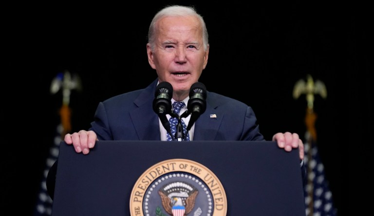 President Joe Biden speaks to the House Democratic Caucus Issues Conference at Lansdowne Resort, Thursday, Feb. 8, 2024 In Leesburg, Va. (AP Photo/Andrew Harnik)