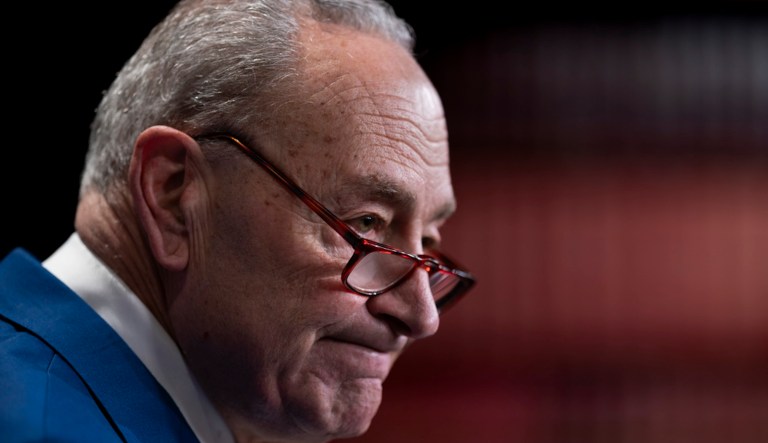 Senate Majority Leader Chuck Schumer (D-NY) speaks to reporters at the Capitol in Washington, Tuesday, Feb. 13, 2024. (AP Photo/J. Scott Applewhite)