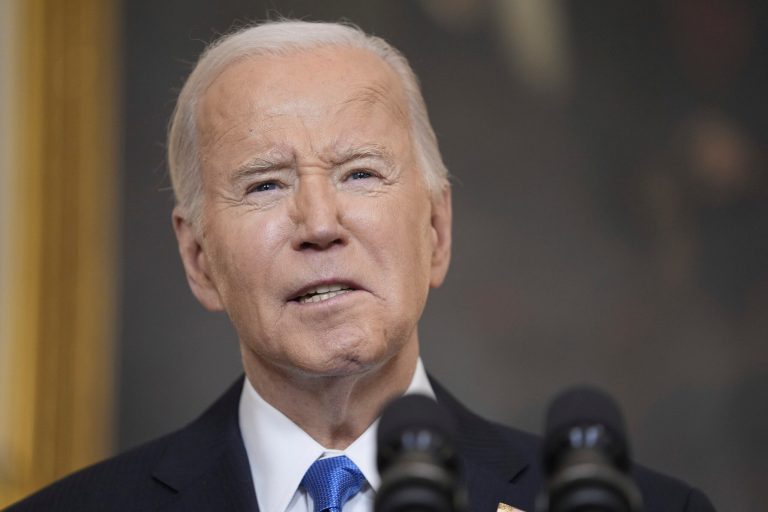 President Joe Biden delivers remarks on a $95 billion Ukraine Israel aid package being debated in Congress, in the State Dining Room of the White House, Tuesday, Feb. 13, 2024, in Washington. (AP Photo/Evan Vucci)