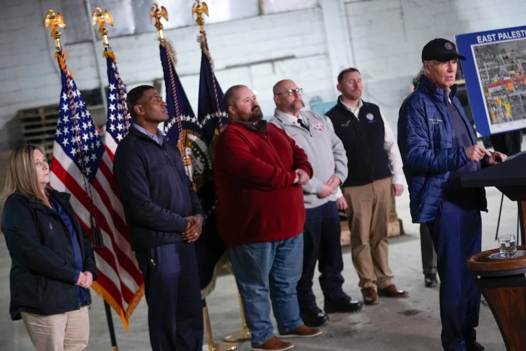 Biden gets frosty East Palestine welcome during ‘long-awaited’ trip a year after train derailment