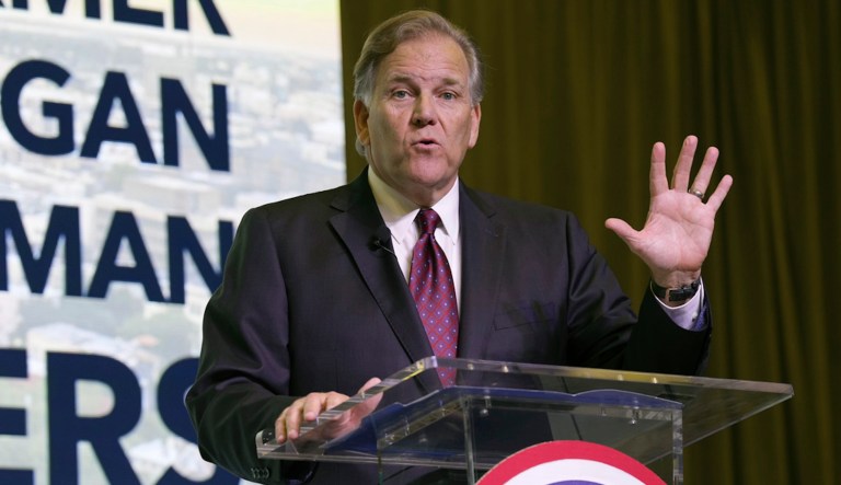 Former Rep. Mike Rogers (R-MI) speaks at the Vision '24 conference' on Saturday, March 18, 2023, in North Charleston, S.C. (AP Photo/Meg Kinnard)