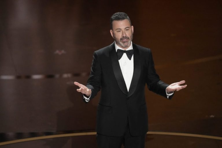 Jimmy Kimmel speaks during the Oscars on Sunday, March 10, 2024.