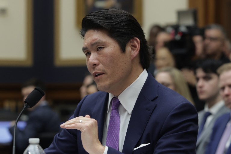 Former special counsel Robert Hur testifies on Capitol Hill in Washington.