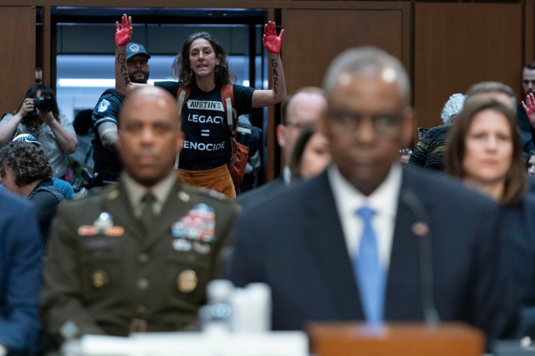 Protesters disrupt Lloyd Austin testimony as secretary denies genocide in Gaza