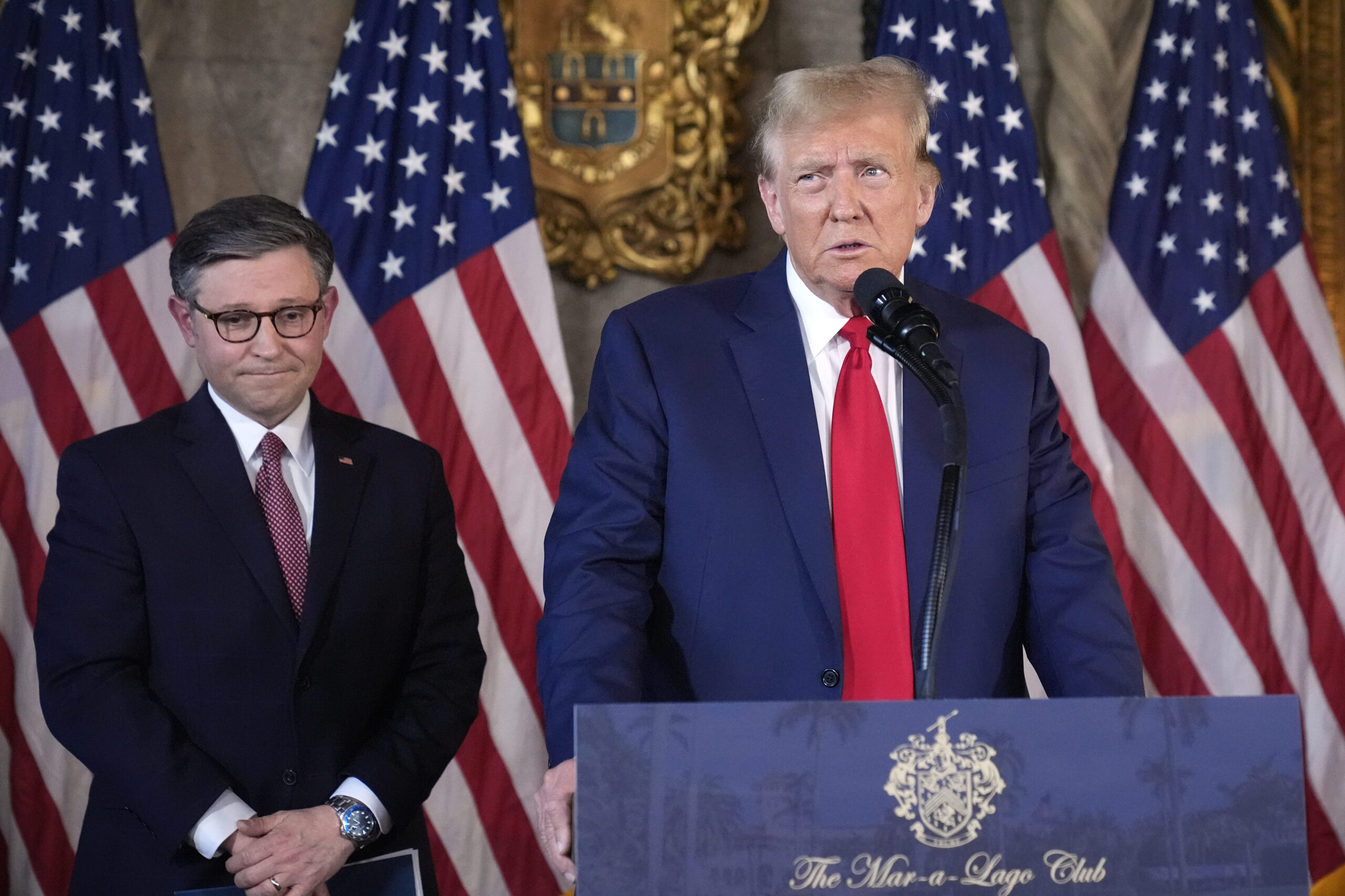 Trump defends Mike Johnson at Mar-a-Lago amid threats to House speakership