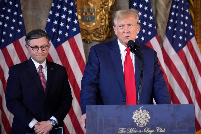 Trump defends Mike Johnson at Mar-a-Lago amid threats to House speakership