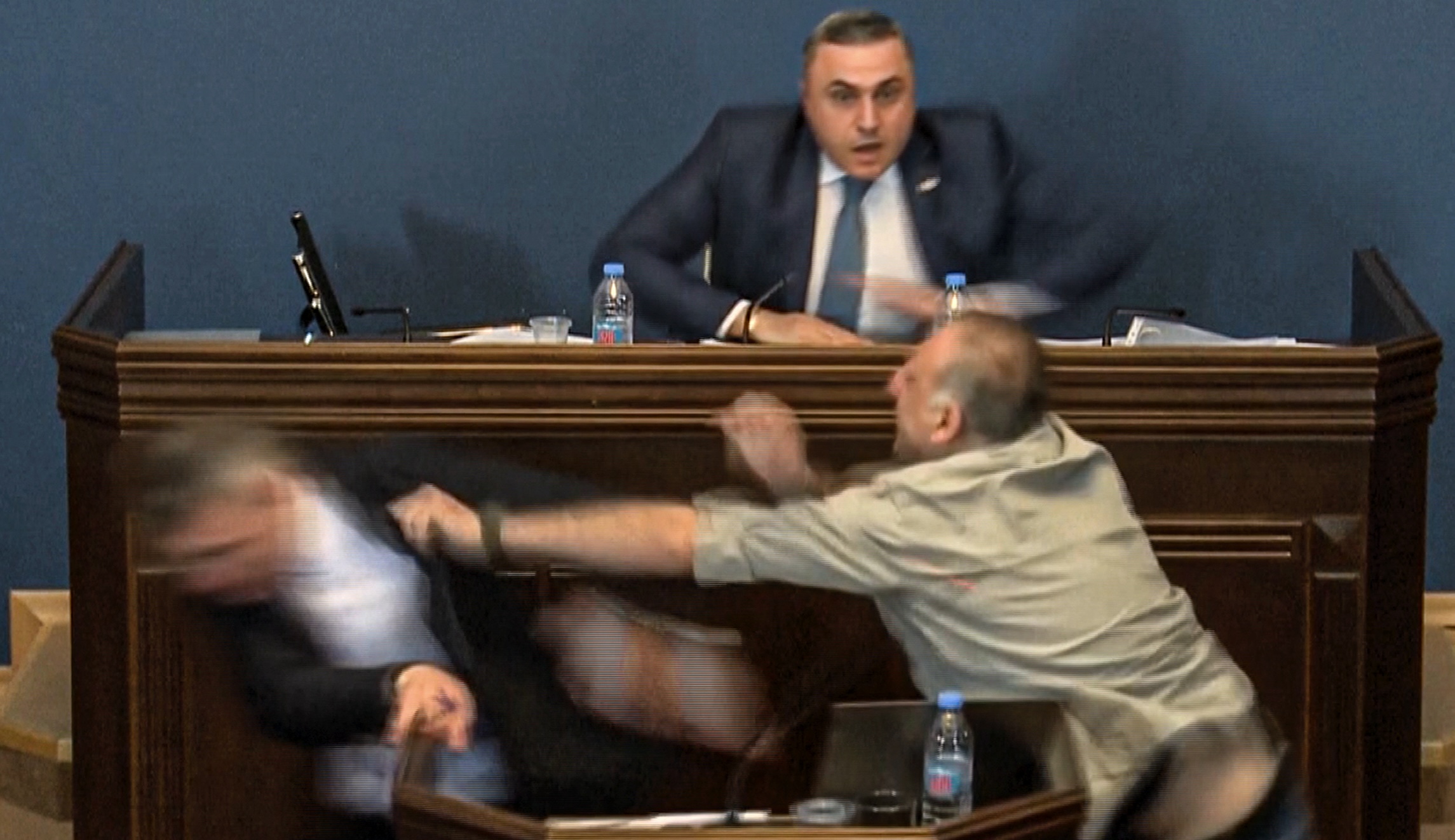 Georgian politician punches opponent and causes chaos during argument over ‘foreign agent’ bill
