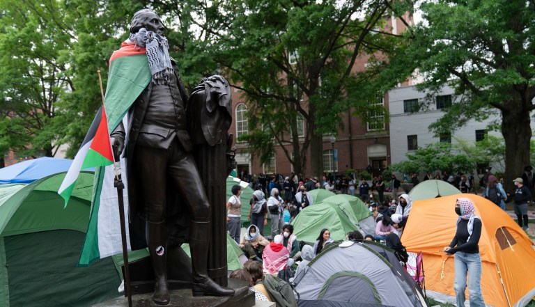 Protesters from several DC-area schools unite in large demonstration at GWU as faculty join in