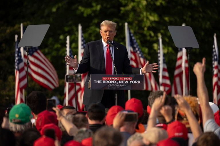 Republican presidential candidate former President Donald Trump speaks during a campaign rally in the south Bronx, Thursday, May. 23, 2024, in New York. (AP Photo/Yuki Iwamura)
