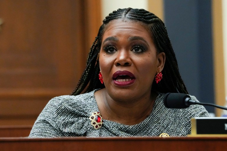 Rep. Cori Bush (D-MO) speaks during a House Judiciary Committee hearing with Department of Justice Special Counsel Robert Hur, Tuesday March 12, 2024, on Capitol Hill in Washington.