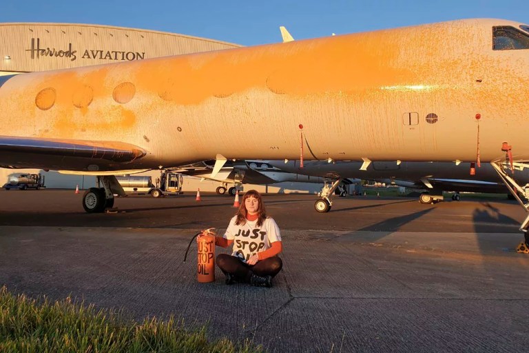 Climate activists arrested after spraying two private jets with orange paint