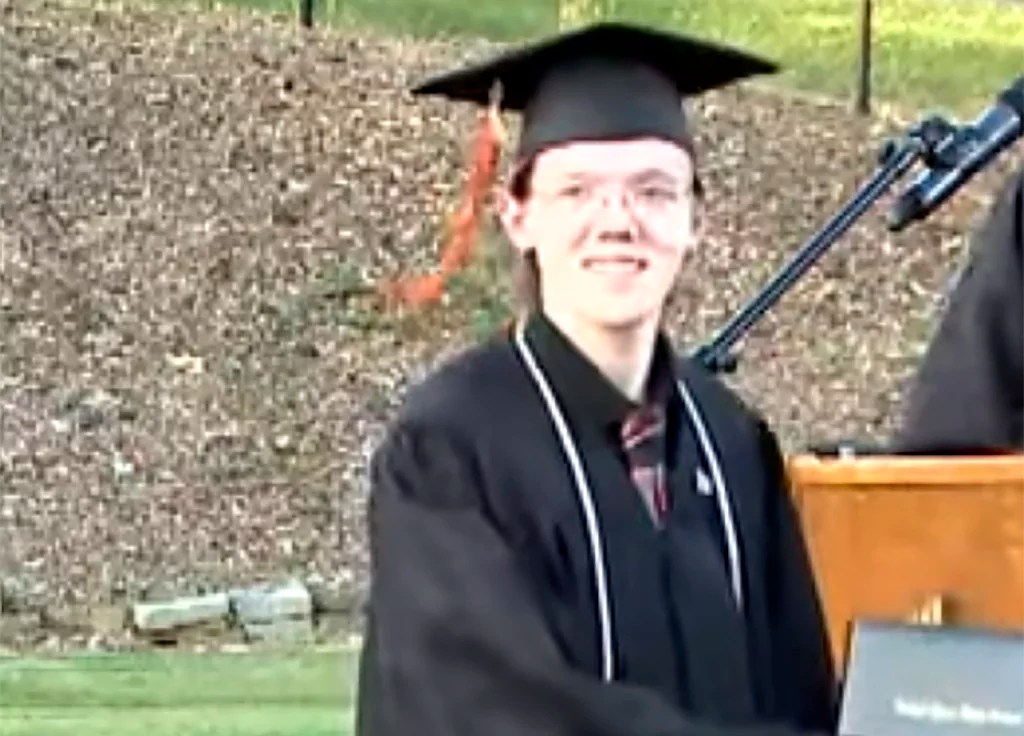 This June 3, 2022 still image taken from video provided by the Bethel Park School District shows student Thomas Matthew Crooks in the 2022 Bethel Park High School Commencement in Bethel Park, Pa. (The Bethel Park School District via AP)