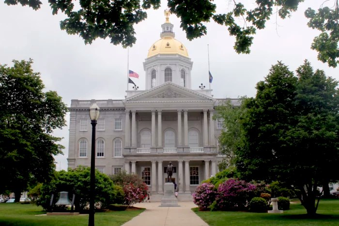 FILE - The New Hampshire statehouse is pictured, June 2, 2019, in Concord. Democrat Maggie Goodlander, a former senior White House aide with deep political connections, is running for Congress in her home state of New Hampshire. In a campaign announcement Thursday, May 9, 2024, she said she's running to take on bullies like right wing judges, extreme politicians and big corporations. (AP Photo/Holly Ramer, File)