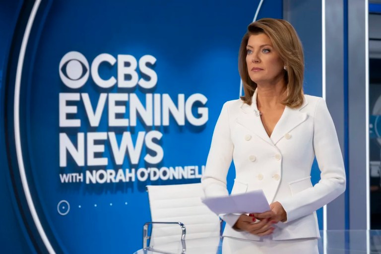 This image released by CBS News shows Norah O'Donnell on the new set of 