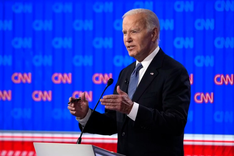 Former President Joe Biden speaks during a presidential debate with President Donald Trump Thursday, June 27, 2024, in Atlanta.