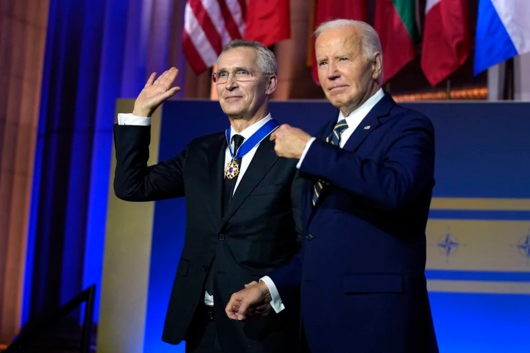 Biden issues surprise medal at NATO and turns up pageantry with presidency on the line