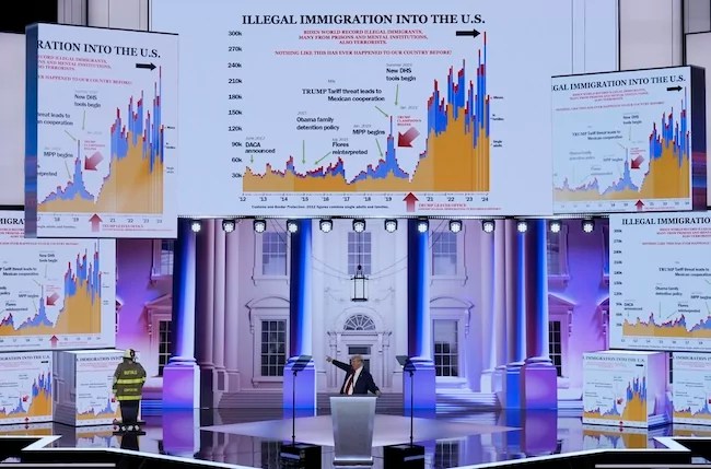 Trump credits illegal immigration chart on screen at rally with saving his life