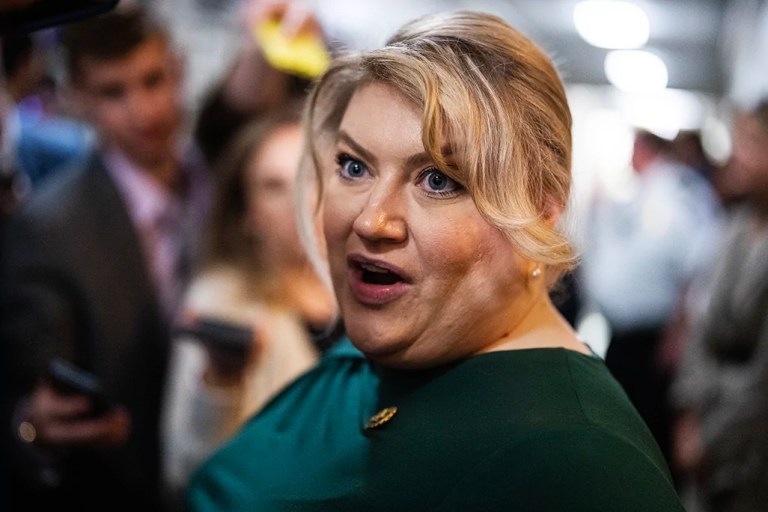 UNITED STATES - OCTOBER 13: Rep. Kat Cammack, R-Fla., is seen outside a House Republican Conference speaker election meeting where Rep. Jim Jordan, R-Ohio, was voted to be the party?s nominee for speaker of the House in Longworth Building on Friday, October 13, 2023. (Tom Williams/CQ Roll Call)